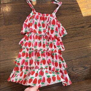 Crewcuts Strawberry Print Tiered Sundress - Pink & Red - Size 5